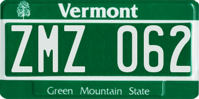 VT license plate ZMZ062