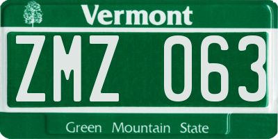 VT license plate ZMZ063