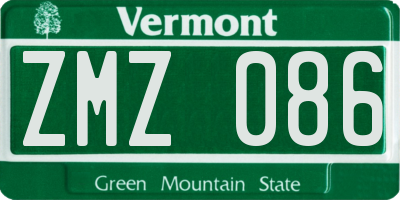 VT license plate ZMZ086