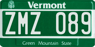 VT license plate ZMZ089