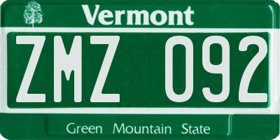 VT license plate ZMZ092