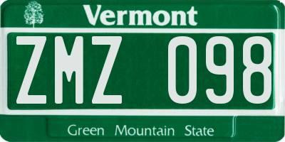 VT license plate ZMZ098