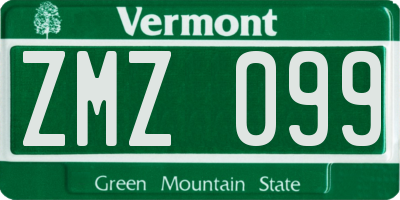 VT license plate ZMZ099