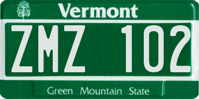VT license plate ZMZ102