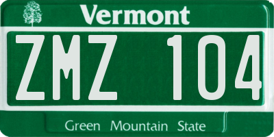 VT license plate ZMZ104