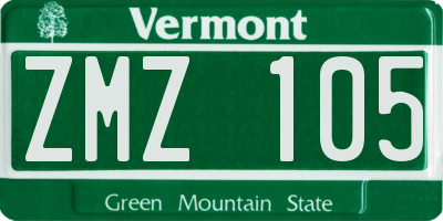 VT license plate ZMZ105