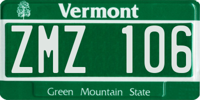 VT license plate ZMZ106