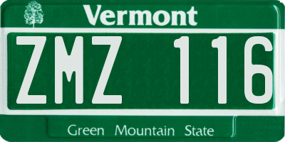 VT license plate ZMZ116