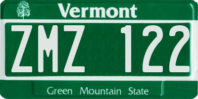 VT license plate ZMZ122