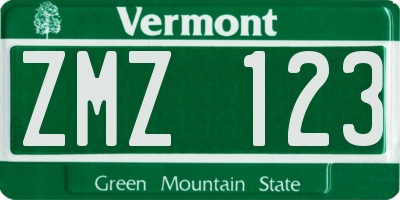 VT license plate ZMZ123