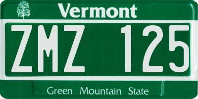 VT license plate ZMZ125