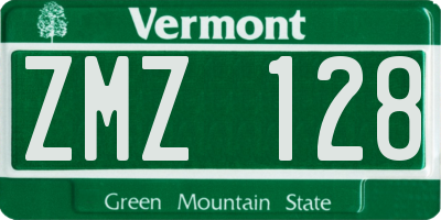 VT license plate ZMZ128