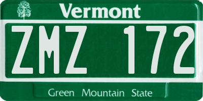 VT license plate ZMZ172
