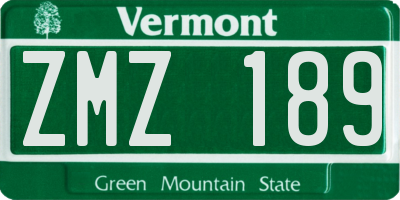 VT license plate ZMZ189