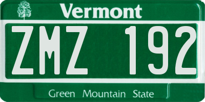 VT license plate ZMZ192