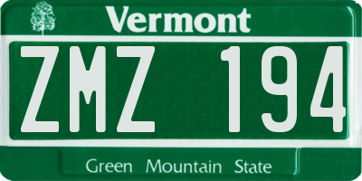 VT license plate ZMZ194