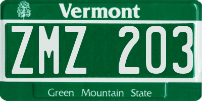 VT license plate ZMZ203