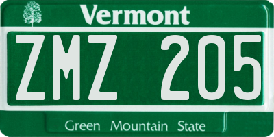 VT license plate ZMZ205