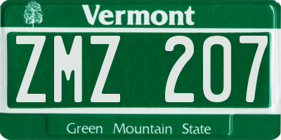 VT license plate ZMZ207