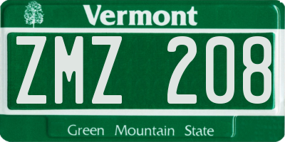 VT license plate ZMZ208