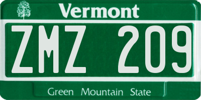 VT license plate ZMZ209
