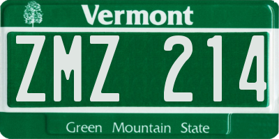 VT license plate ZMZ214