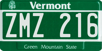 VT license plate ZMZ216