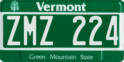 VT license plate ZMZ224