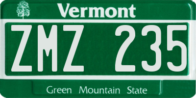 VT license plate ZMZ235