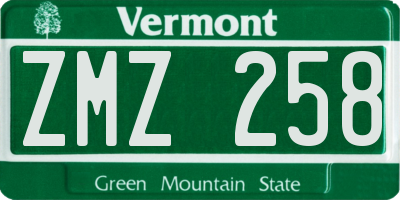 VT license plate ZMZ258