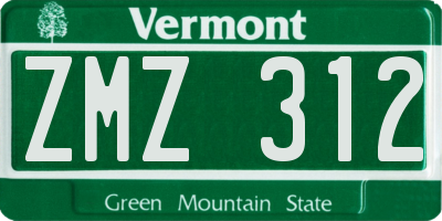 VT license plate ZMZ312