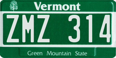 VT license plate ZMZ314