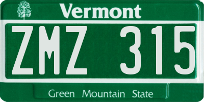 VT license plate ZMZ315