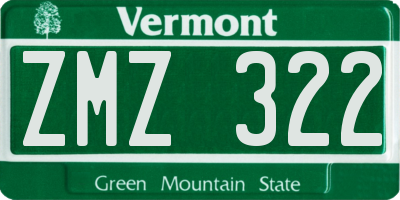 VT license plate ZMZ322