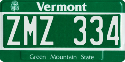 VT license plate ZMZ334
