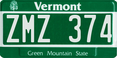 VT license plate ZMZ374