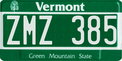 VT license plate ZMZ385