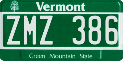 VT license plate ZMZ386