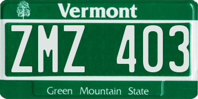 VT license plate ZMZ403