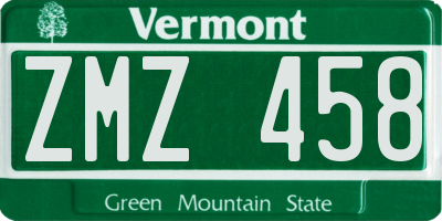 VT license plate ZMZ458
