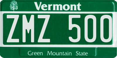 VT license plate ZMZ500