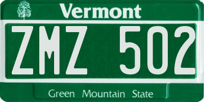 VT license plate ZMZ502