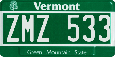 VT license plate ZMZ533