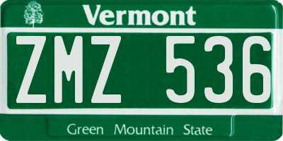 VT license plate ZMZ536