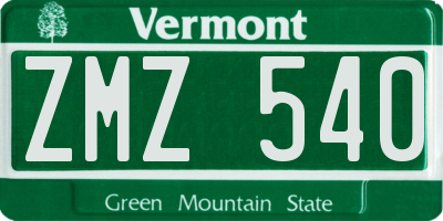 VT license plate ZMZ540