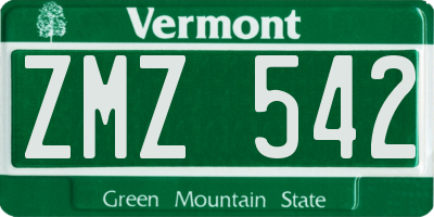 VT license plate ZMZ542