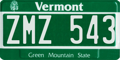 VT license plate ZMZ543