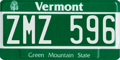 VT license plate ZMZ596