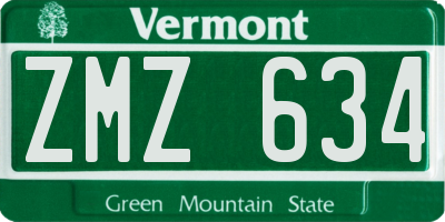 VT license plate ZMZ634