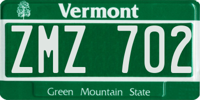 VT license plate ZMZ702